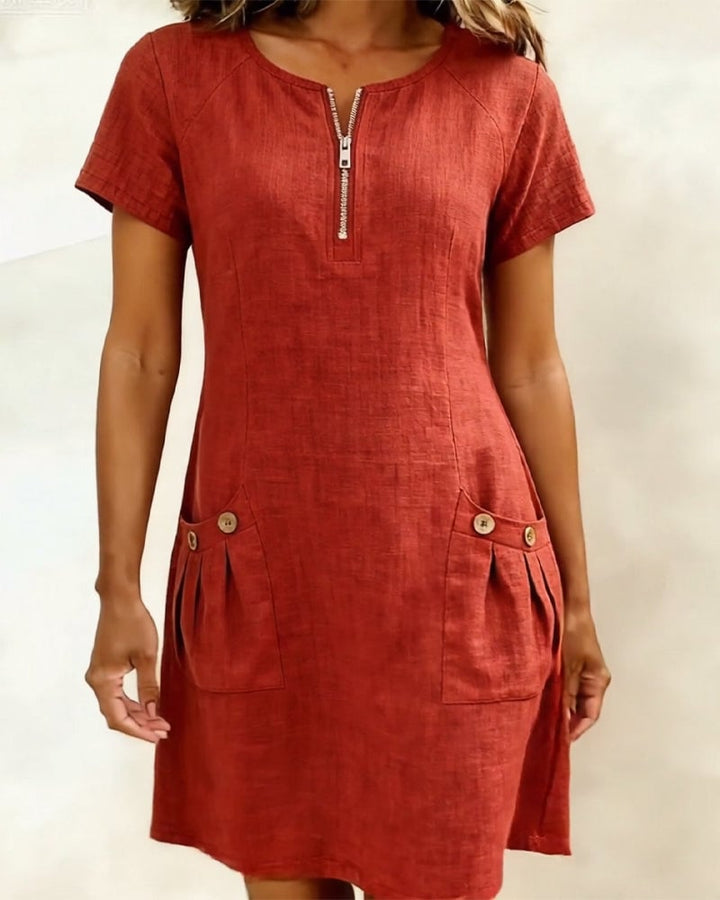 Sola Dress — Cotton Linen with Zip & Pockets