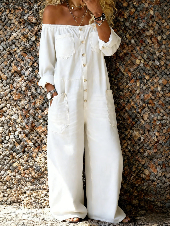 Noa | Denim Jumpsuit with Off-the-Shoulder Neckline