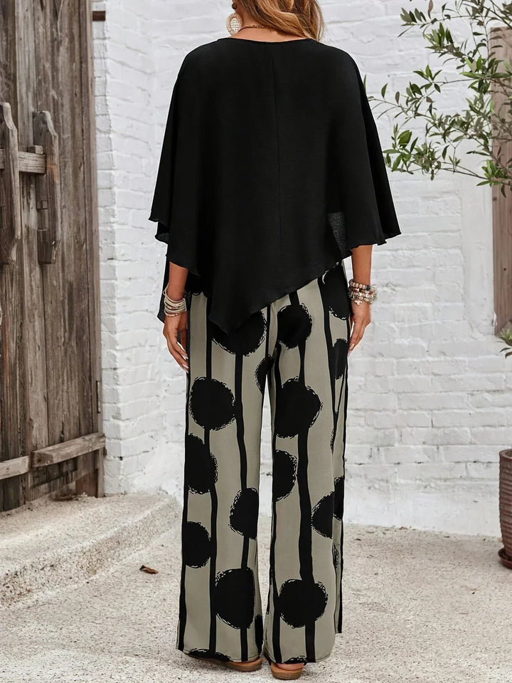 Kalliope | Asymmetrical Overlay Top & Abstract Wide-Leg Two-Piece Set
