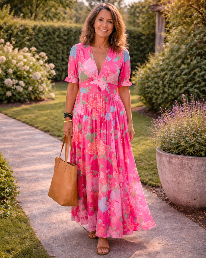 Ione | Floral Print V-Neck Maxi Dress