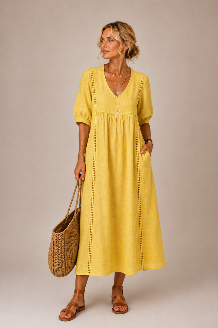 Sefi | Lace Trim V-Neck Midi Dress