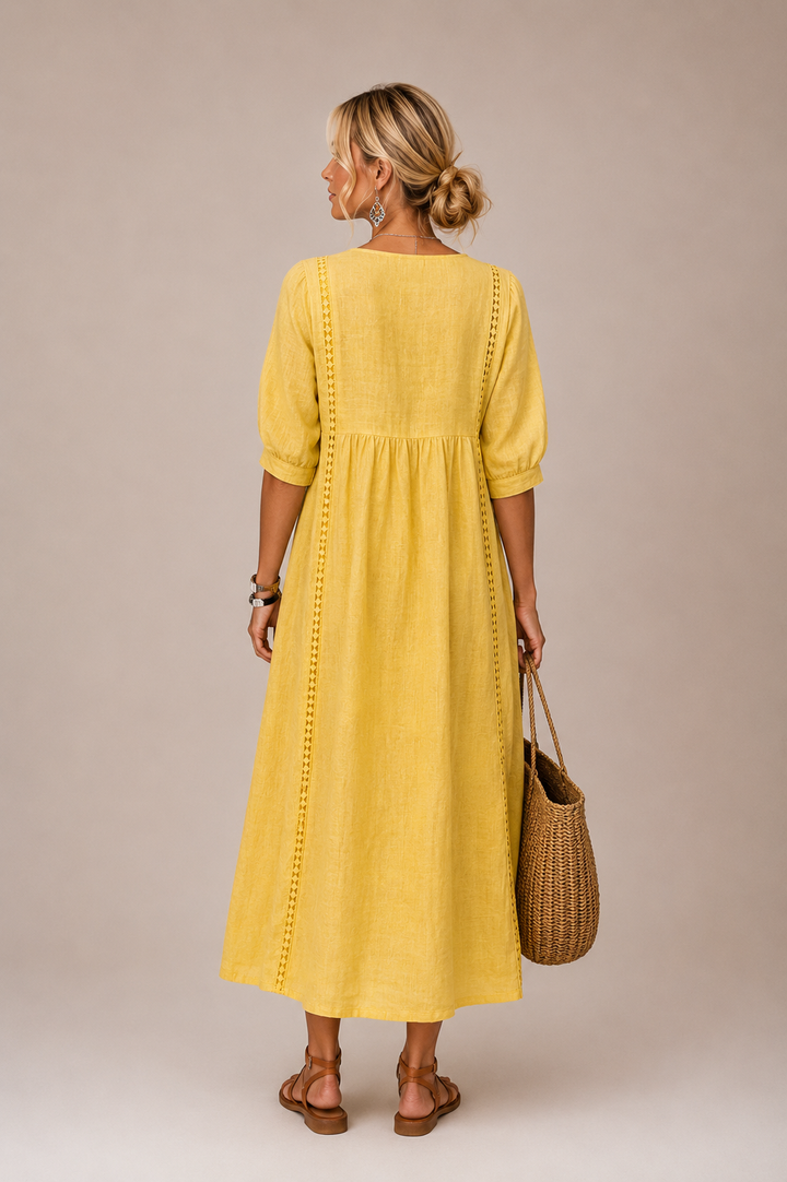 Sefi | Lace Trim V-Neck Midi Dress