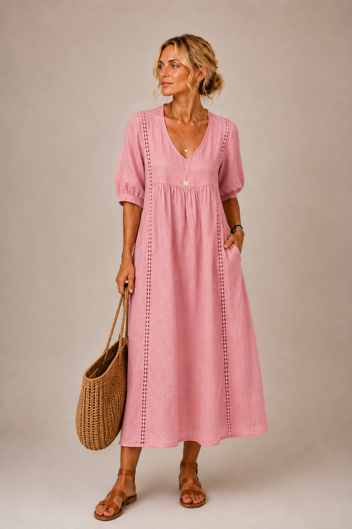 Sefi | Lace Trim V-Neck Midi Dress