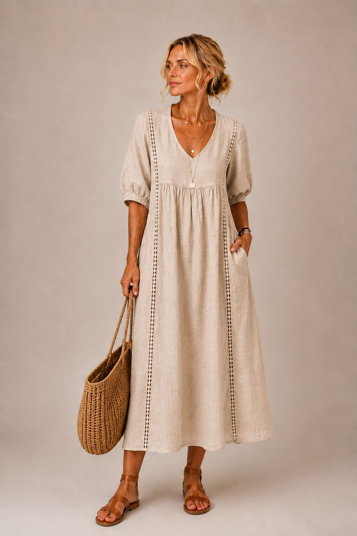 Sefi | Lace Trim V-Neck Midi Dress