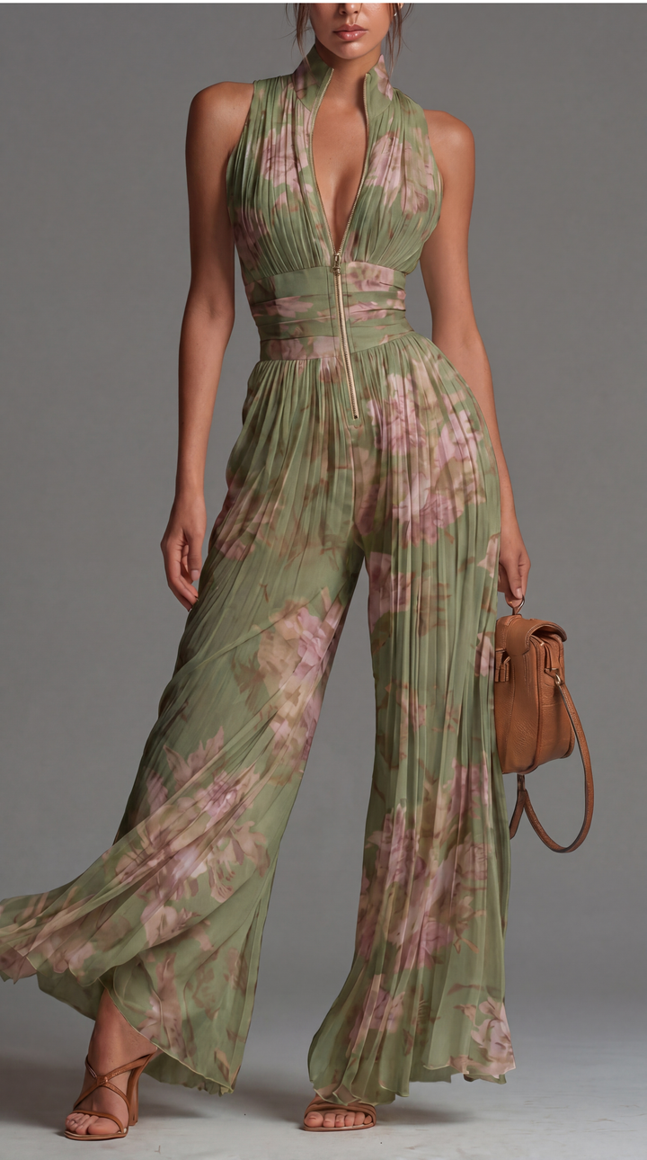 Isla™ | Pleated Floral Chiffon Jumpsuit