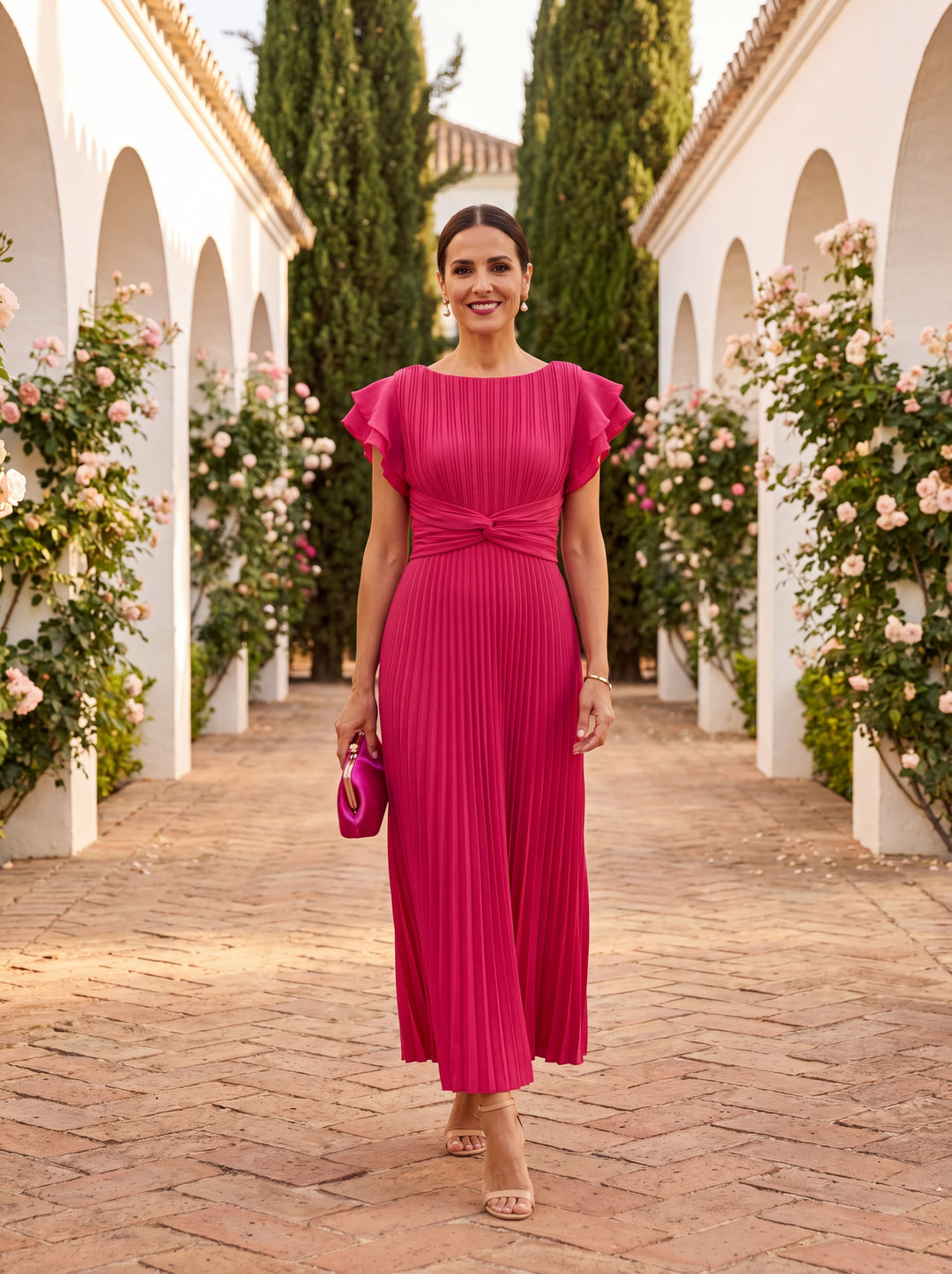 pleated flutter sleeve dress Petal & Pup Women's Nova Flutter Sleeve Midi Dress