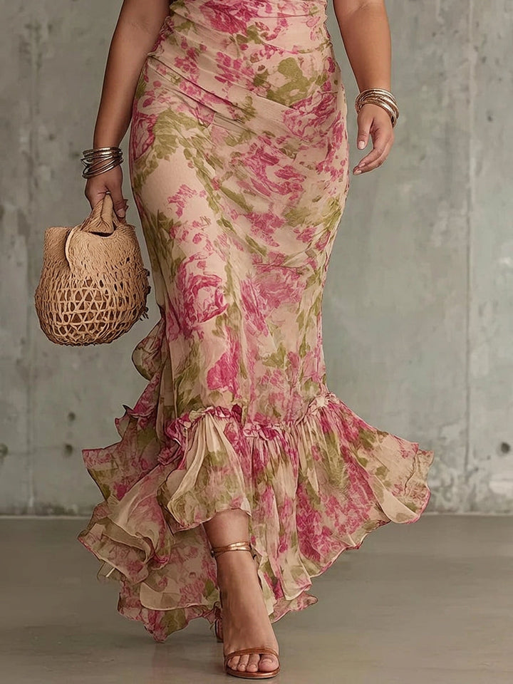 Mae | Vintage Floral Puff Sleeve Ruffle Maxi Dress