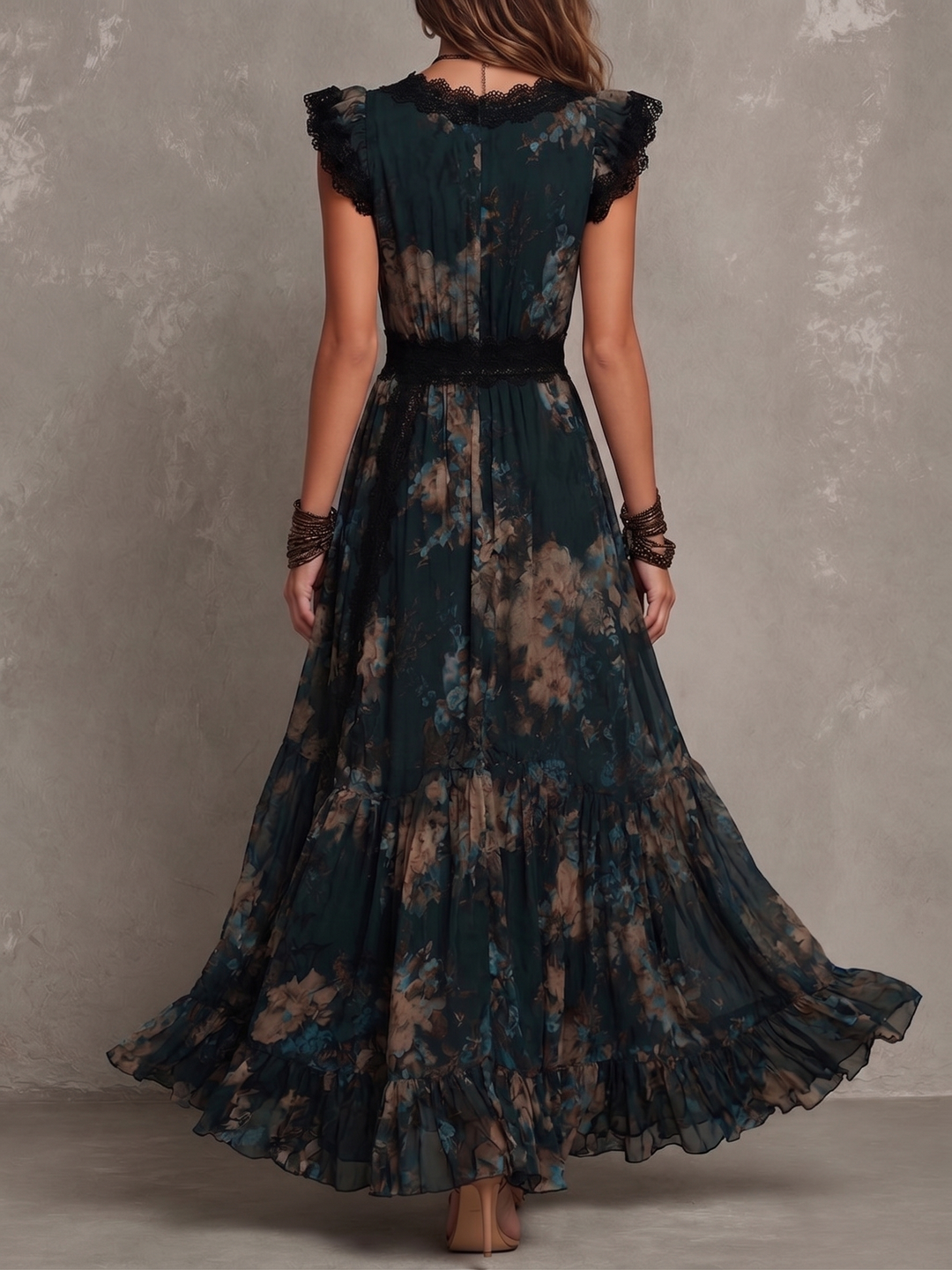 Gillian™ | Lace Trim Floral Maxi Dress
