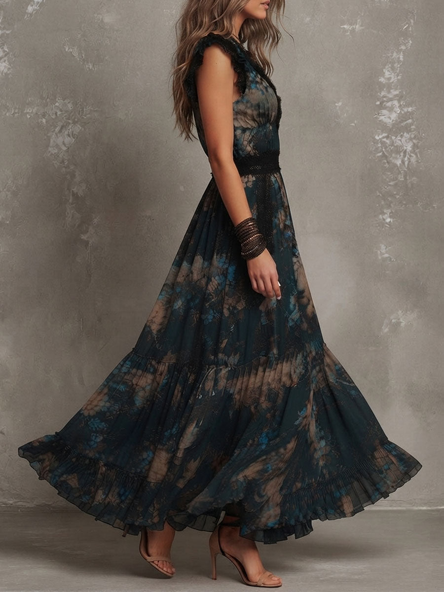 Gillian™ | Lace Trim Floral Maxi Dress