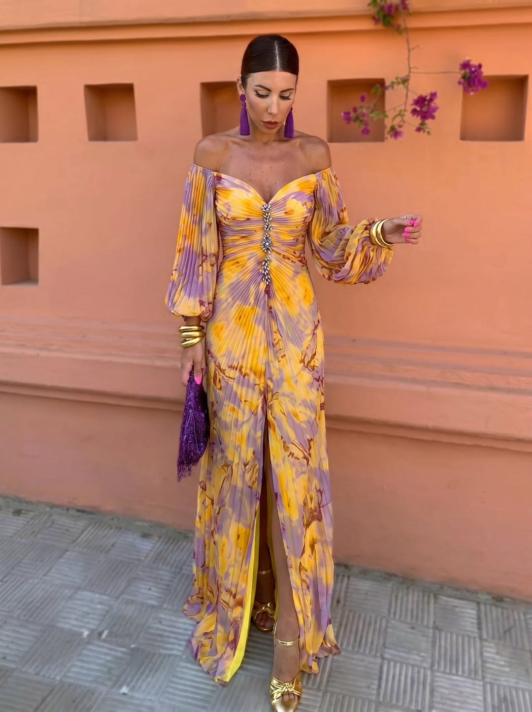 Gregoria™ | Floral Maxi Dress with Plunging Neckline