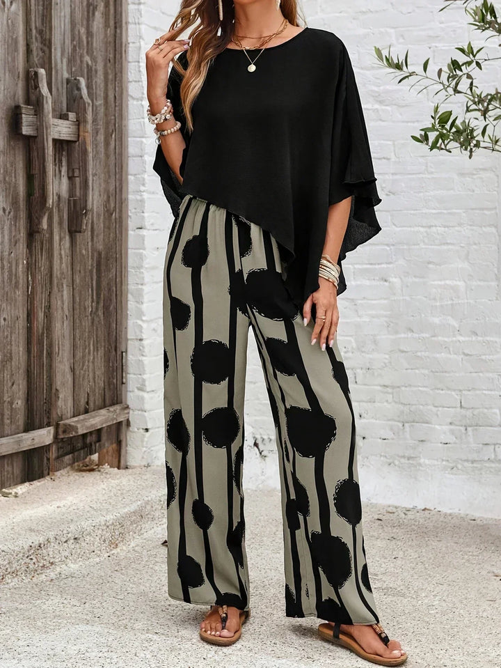 Kalliope | Asymmetrical Overlay Top & Abstract Wide-Leg Two-Piece Set