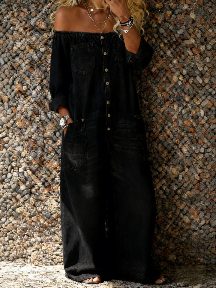 Noa | Denim Jumpsuit with Off-the-Shoulder Neckline