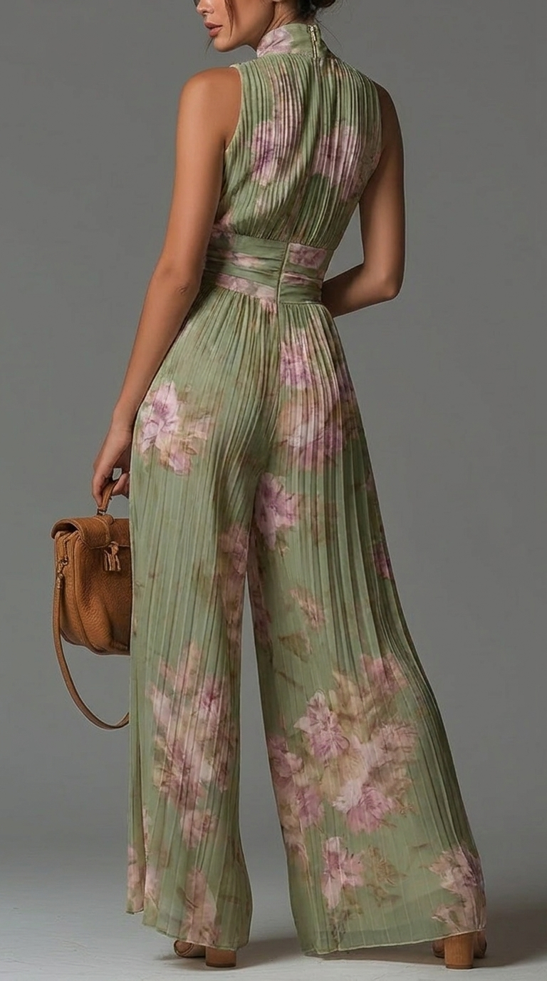 Isla™ | Pleated Floral Chiffon Jumpsuit