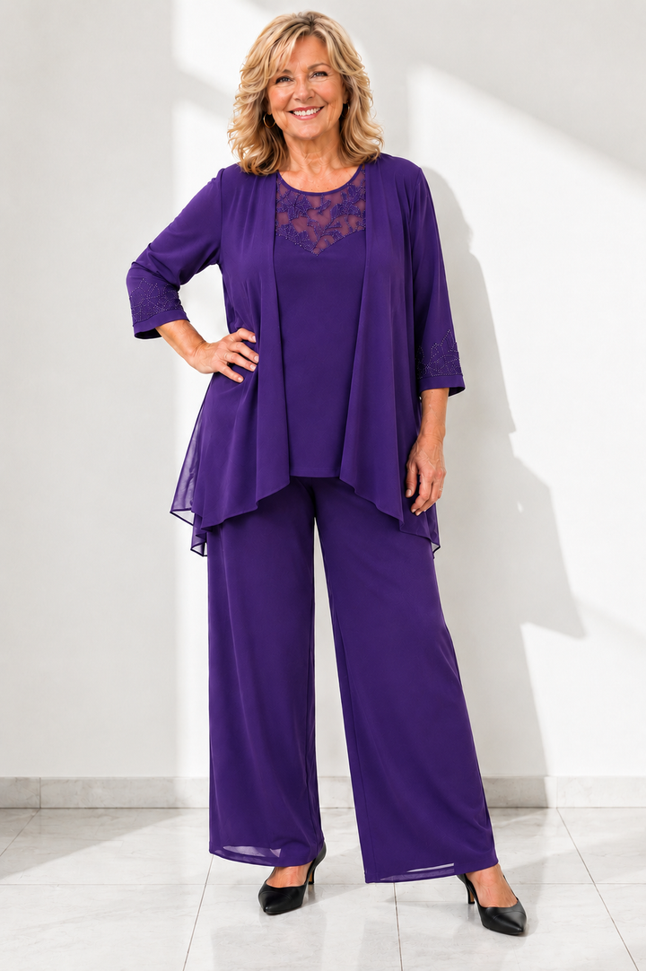 ELISE™ | Elegant Lace Three-Piece Pant Set