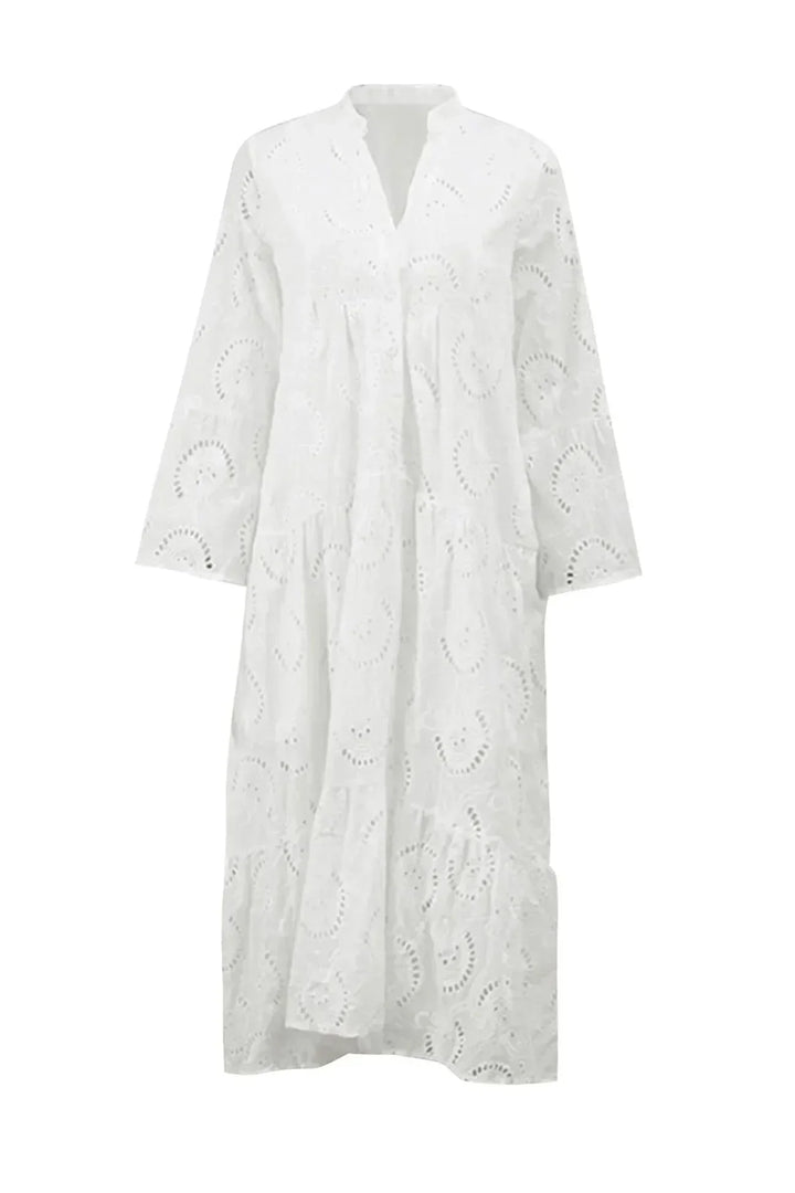 Isabelle | Romantic Eyelet Embroidery Maxi Dress with Elegant 3/4 Sleeves